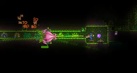Plantera fight, in-game screenshot