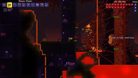 Wall of Flesh fight, in-game screenshot